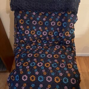 Floral Patterned Fabric with Swiss Lace Trim Fabric 100% cotton, 5 meters.